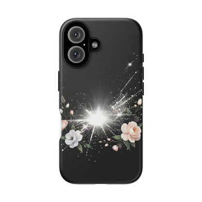 Floral Burst Phone Case — Protective Black Sparkle Design