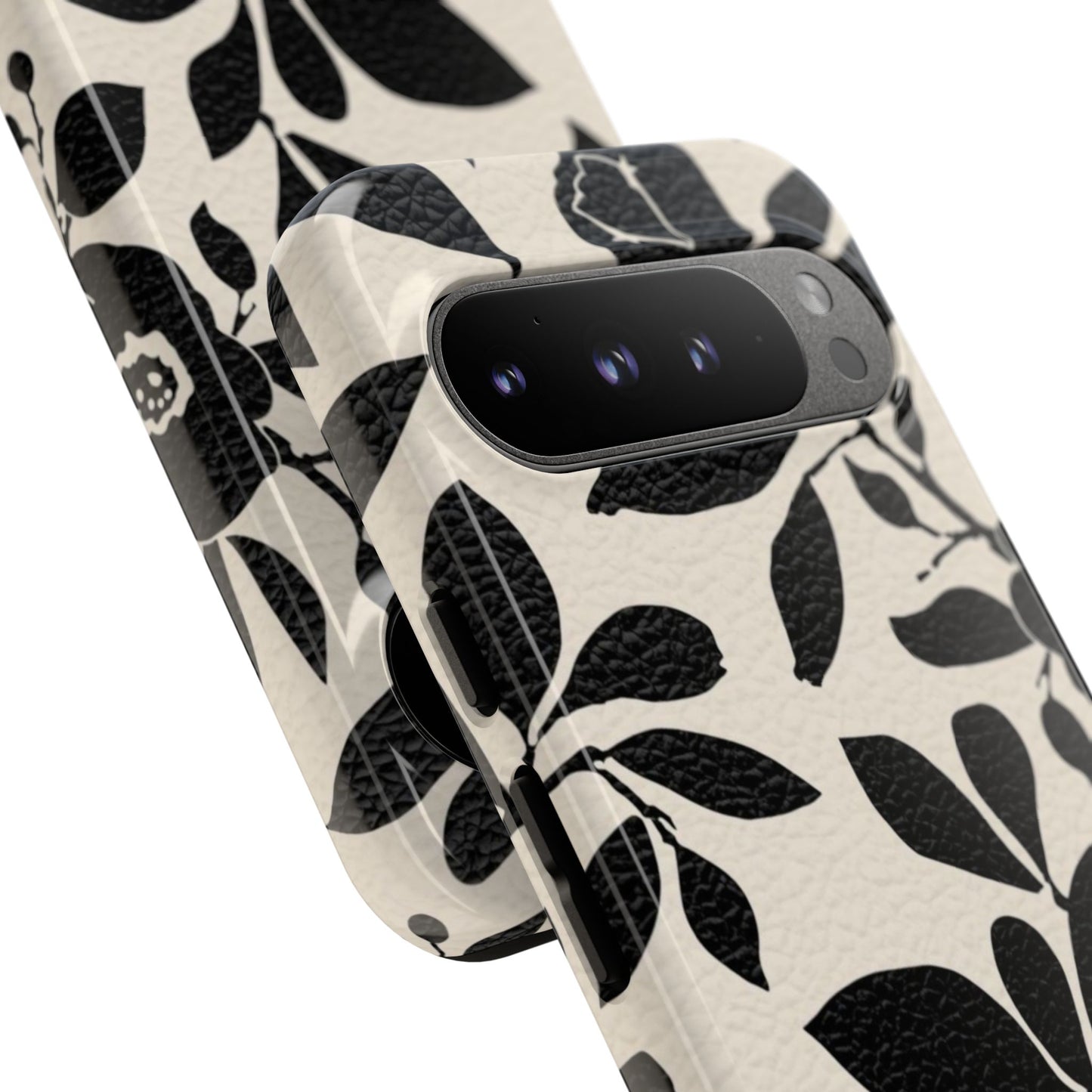 Black Floral Pattern Phone Case — Monochrome Botanical Tough Case