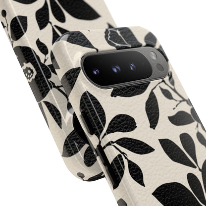 Black Floral Pattern Phone Case — Monochrome Botanical Tough Case