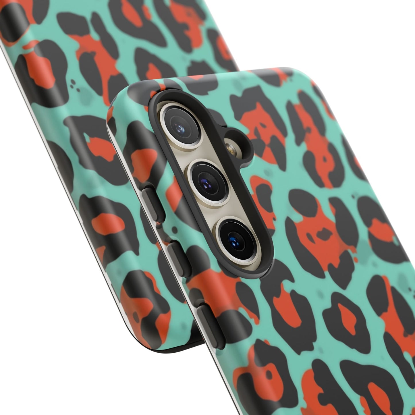 Leopard Print Tough Phone Case — Teal & Rust Protective iPhone Cover