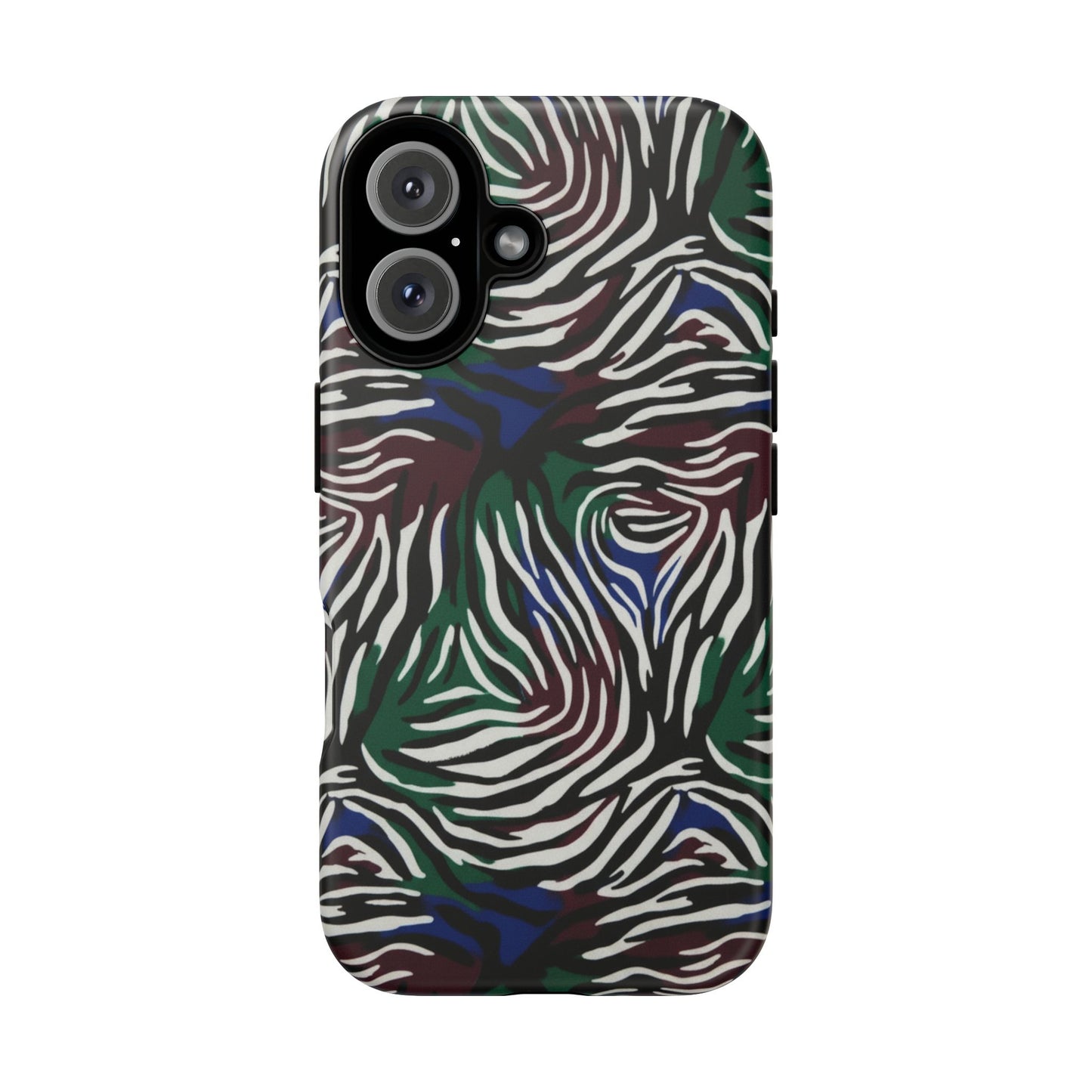 Zebra Camo Tough Phone Case – Green & Blue Animal Print Protective Cover