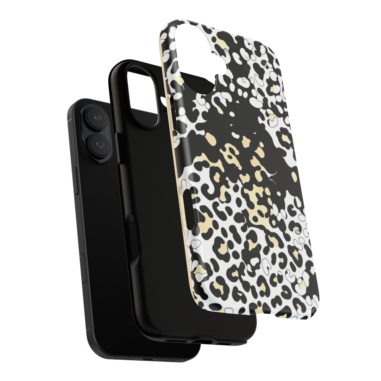 Leopard Splash Tough Phone Case — Black & Cream Animal Print Protective Cover