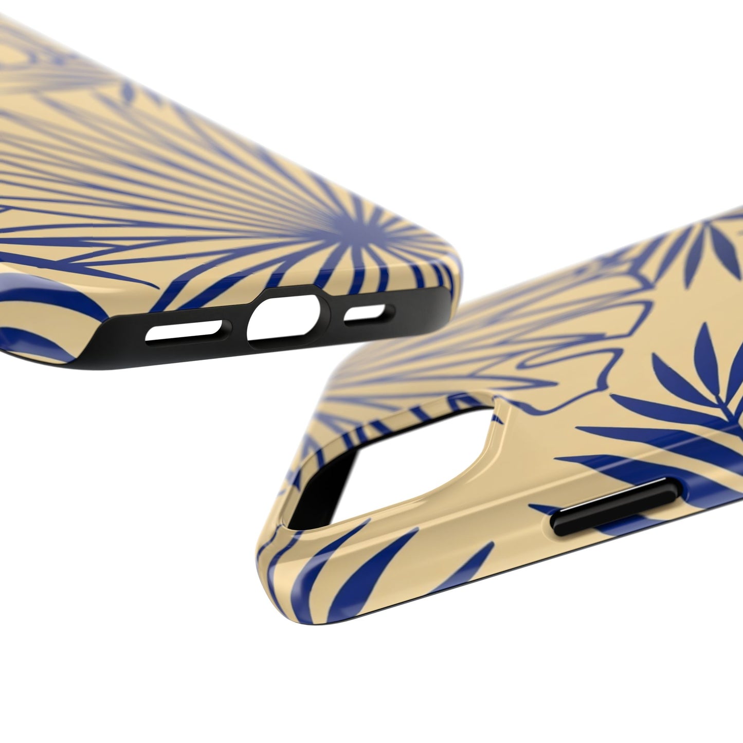 Tropical Palm Pattern Tough Phone Case — Navy Blue Fan Leaves on Sand