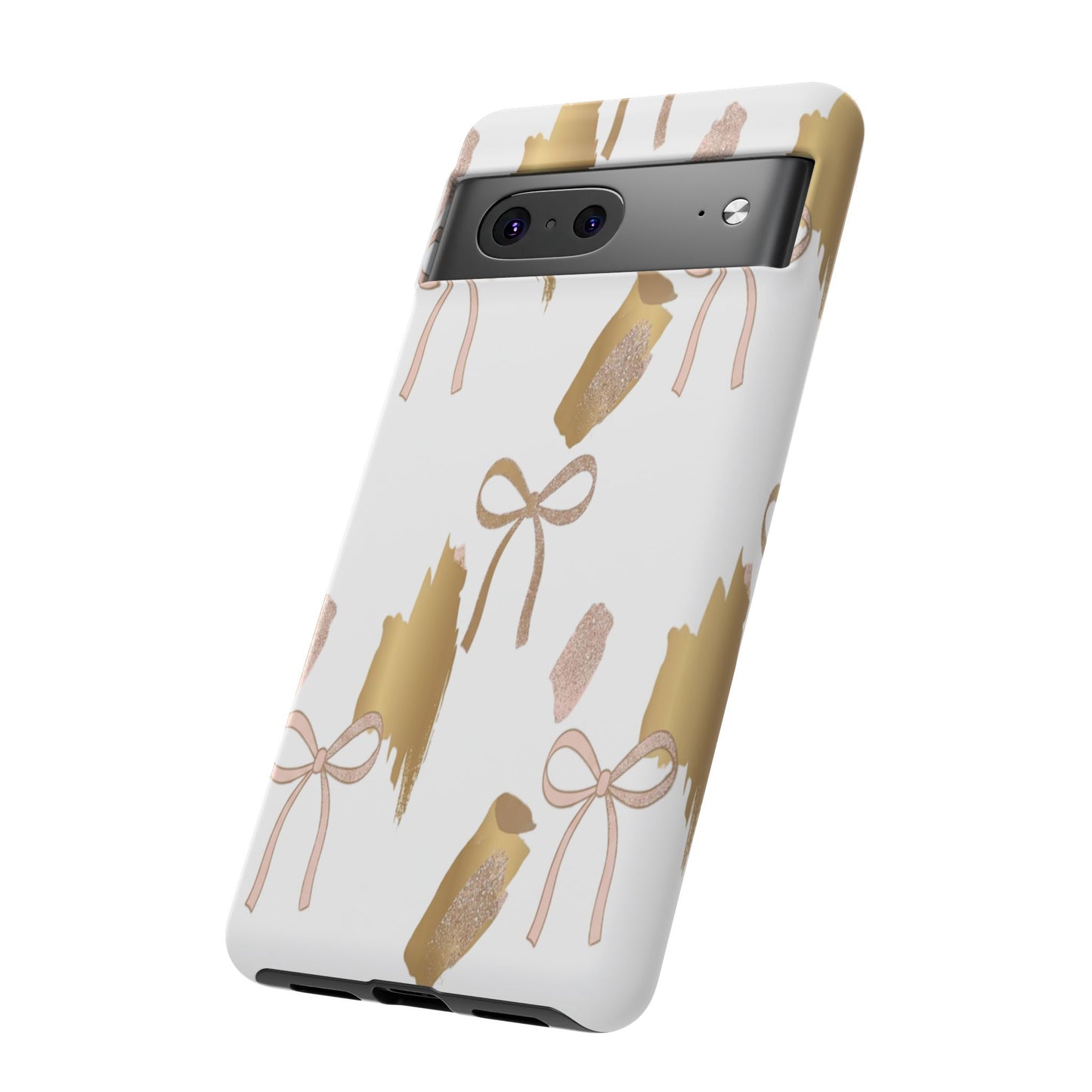 Phone Case — Gold Brushstroke & Blush Bow Pattern