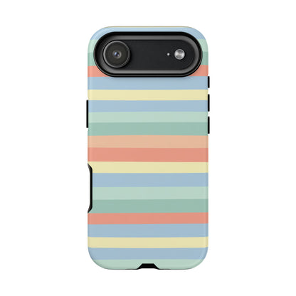 Pastel Striped Phone Case — Retro Horizontal Multi-Color Tough Case