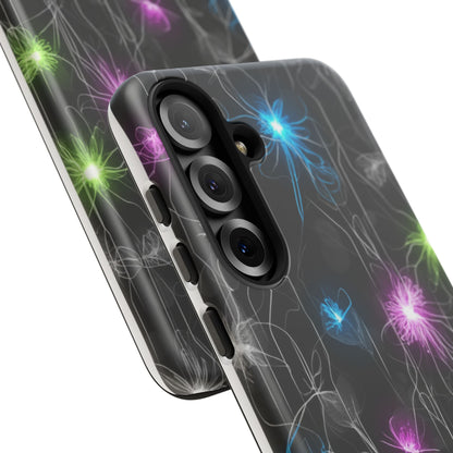 Neon Floral Tough Phone Case — Glow Flower Protective iPhone Cover