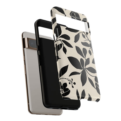 Black Floral Pattern Phone Case — Monochrome Botanical Tough Case