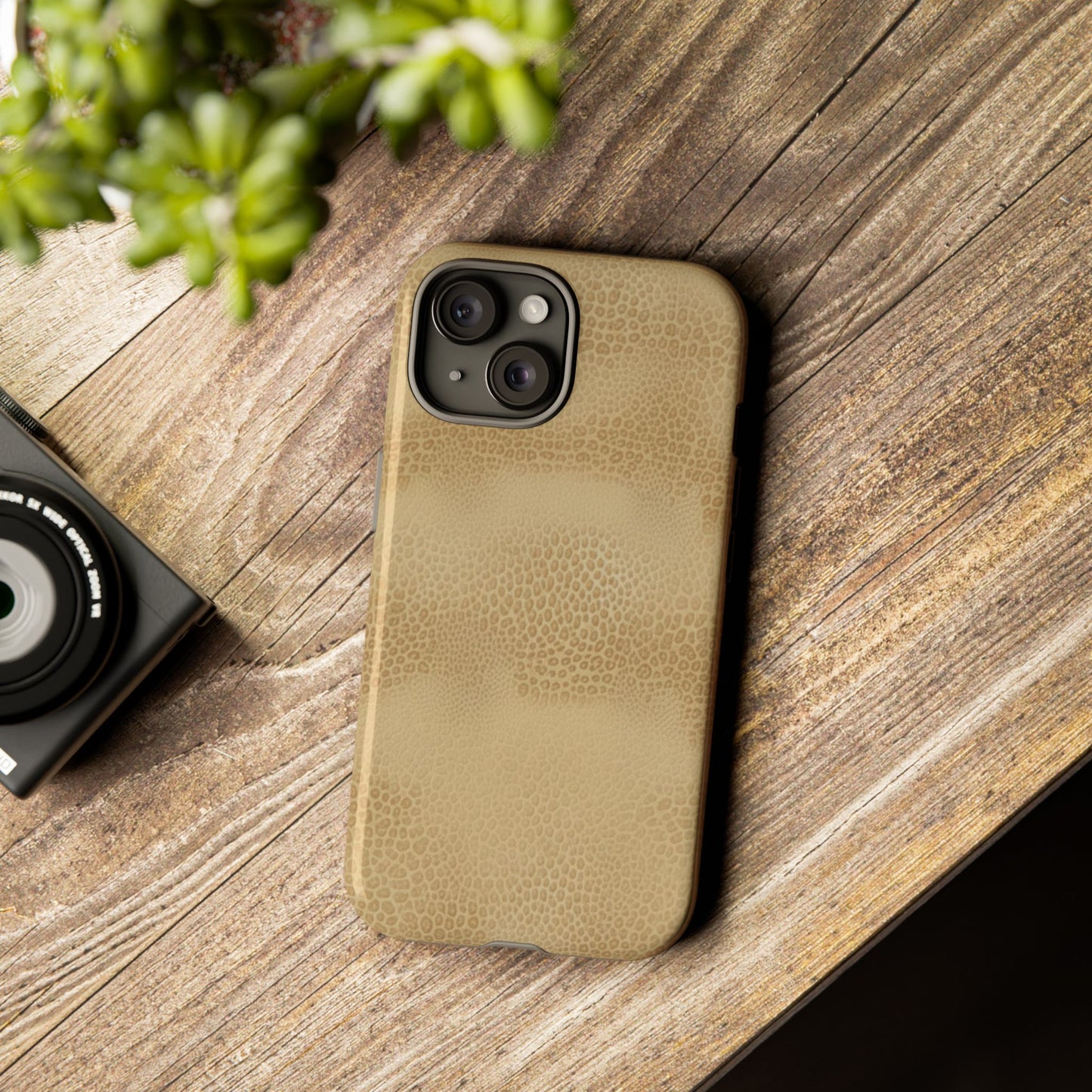 Tan Distressed Leather Texture Phone Case — Rugged Protective iPhone Cover