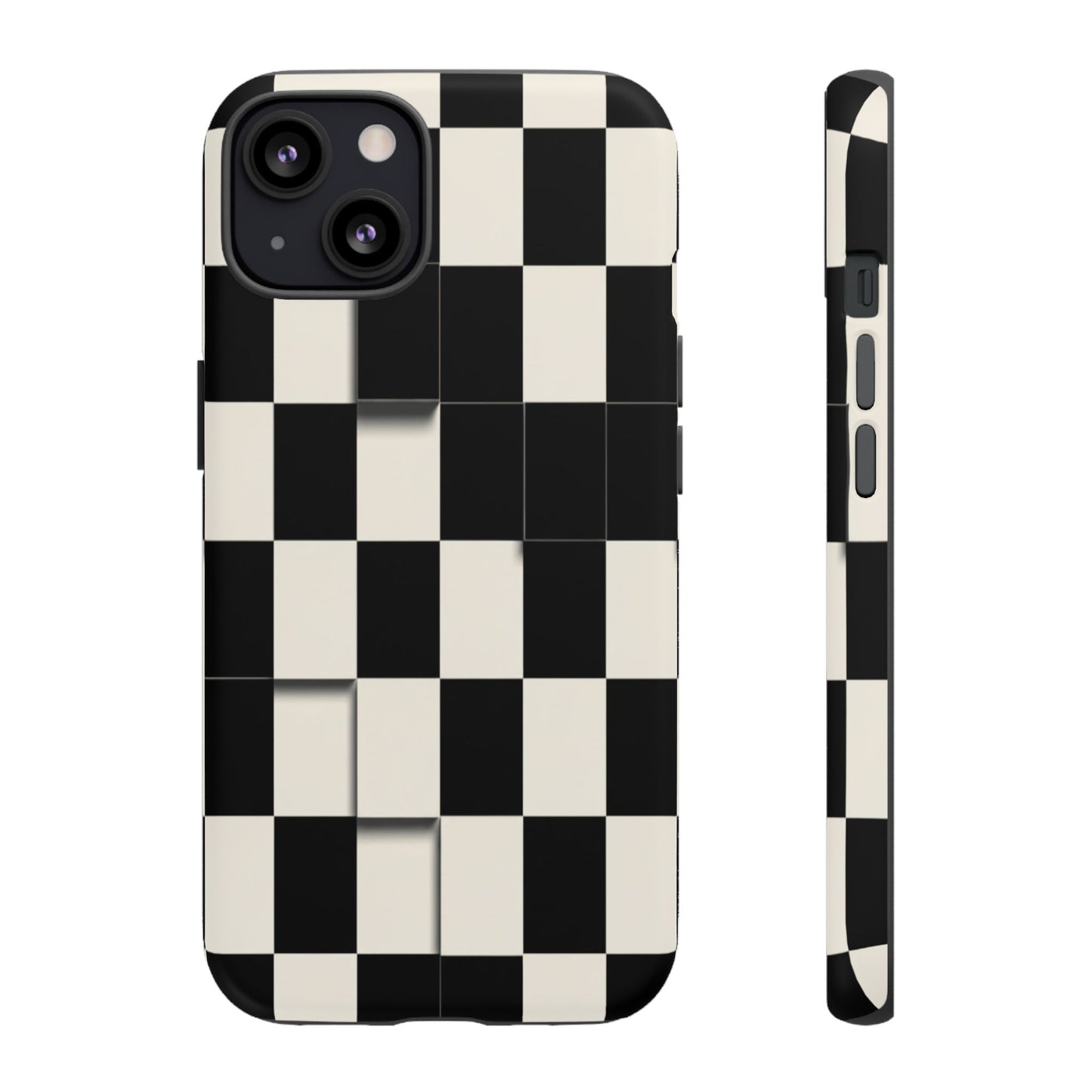 Checkerboard Tough Phone Case — Classic Black & Cream Grid Protective Cover