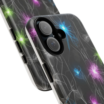 Neon Floral Tough Phone Case — Glow Flower Protective iPhone Cover