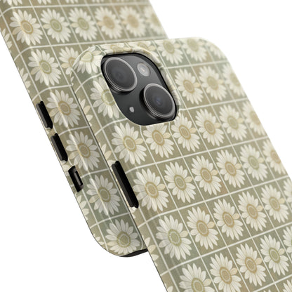 Daisy Tile Tough Phone Case — Retro Floral Protective Phone Cover