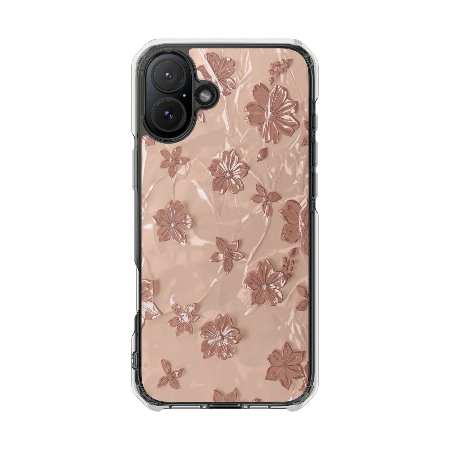 Clear Magnetic Phone Case — Rose Gold Floral Impact Protection