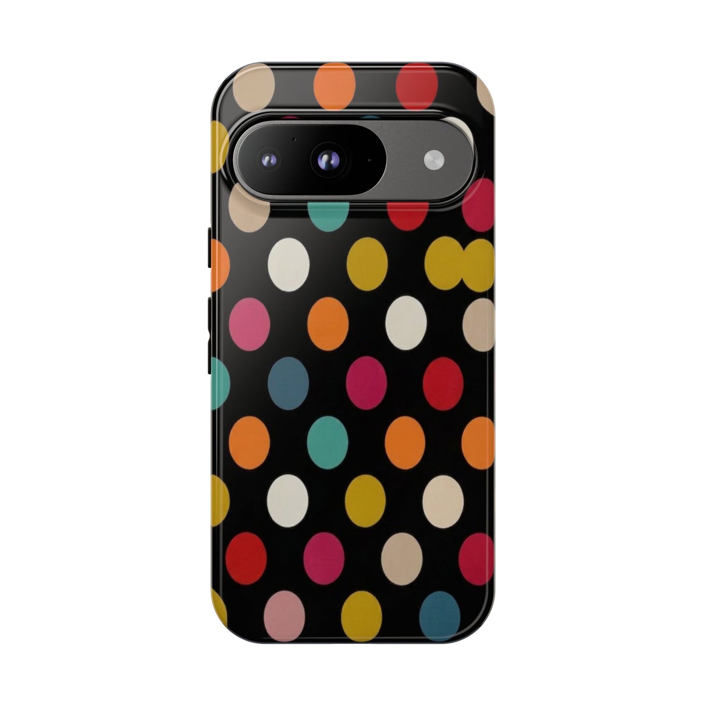 Polka Dot Tough Phone Case – Colorful Retro Dots on Black