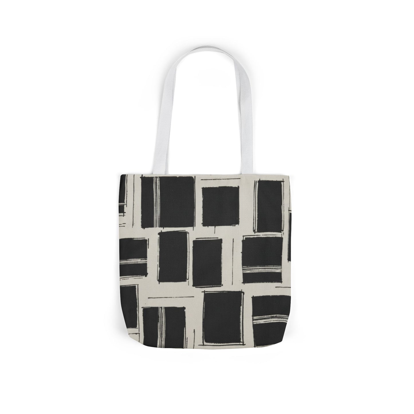 Black Brushstroke Squares Canvas Tote Bag — Modern Geometric Market Tote