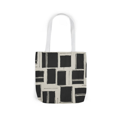 Black Brushstroke Squares Canvas Tote Bag — Modern Geometric Market Tote