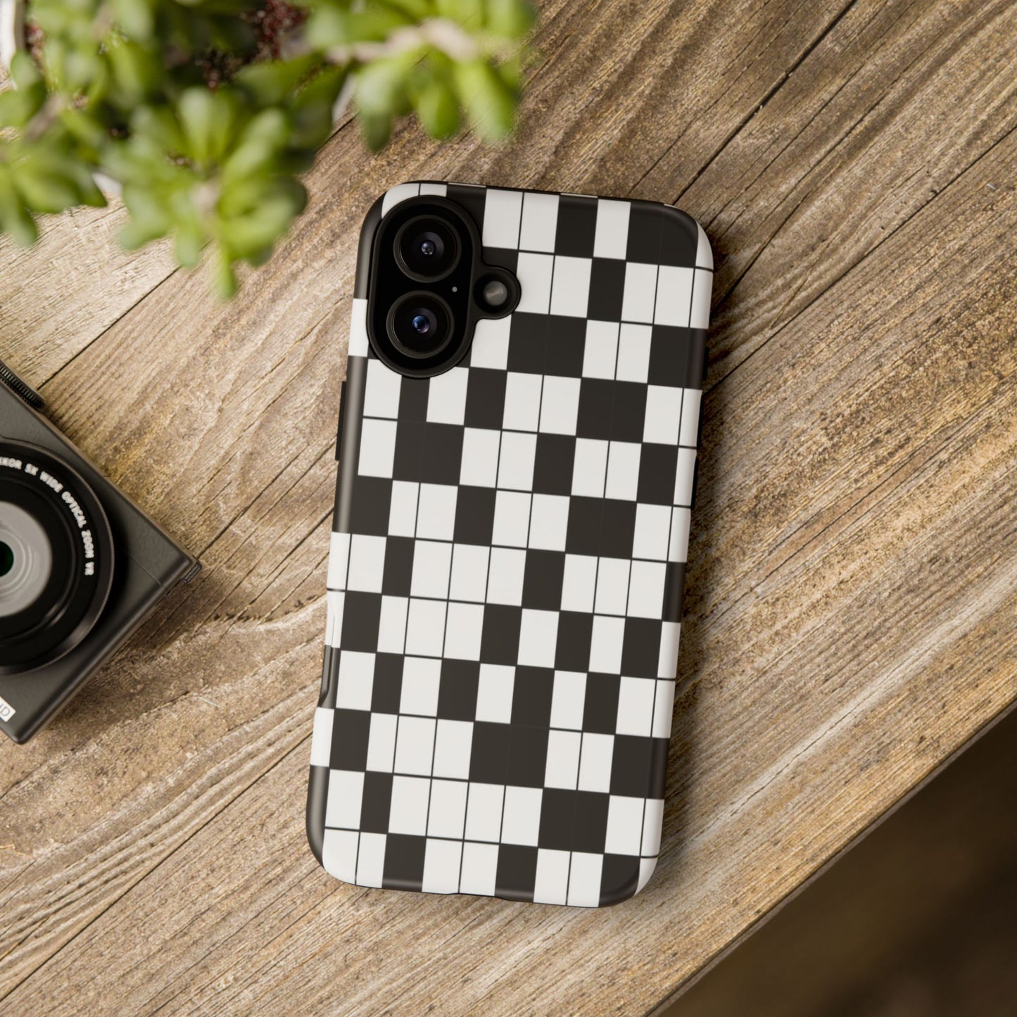 Crossword Grid Phone Case — Black & White Puzzle Pattern Tough Phone Cover