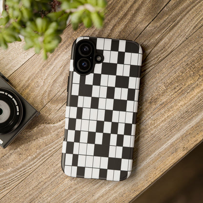 Crossword Grid Phone Case — Black & White Puzzle Pattern Tough Phone Cover