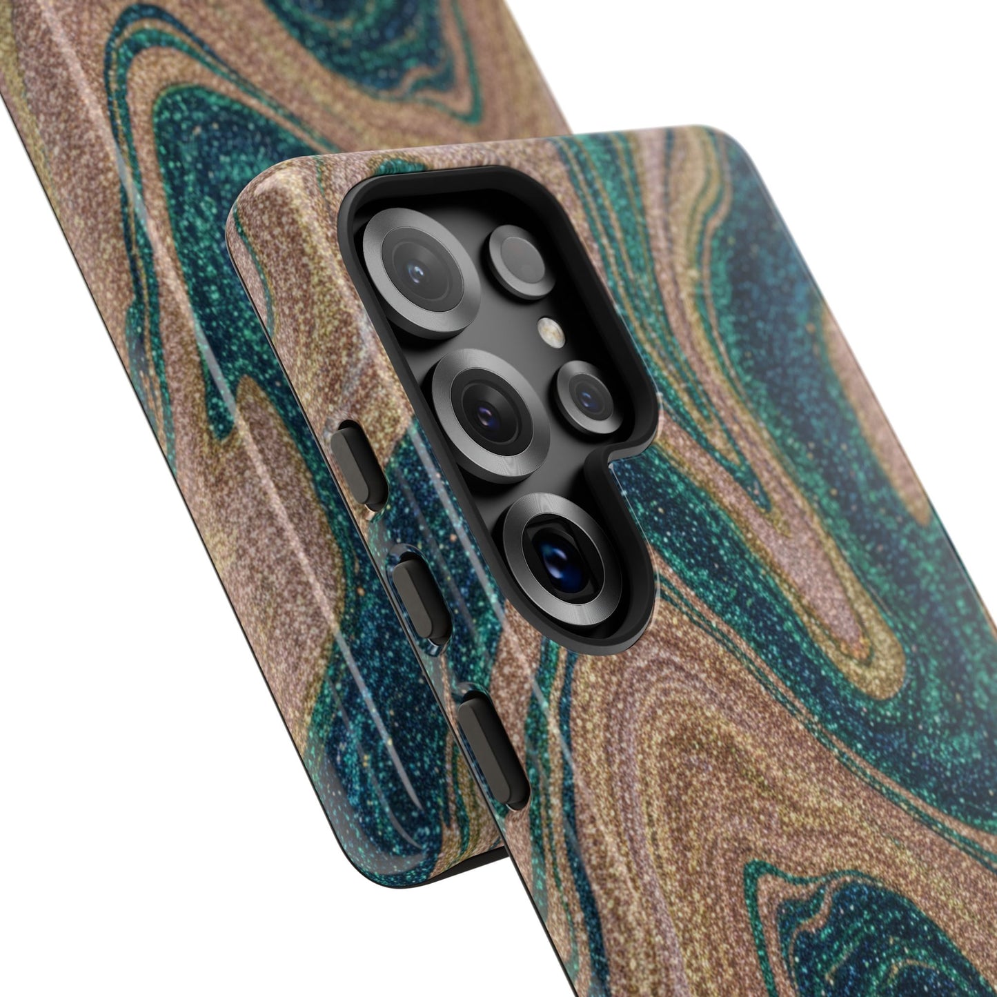 Marbled Teal & Gold Phone Case — Glitter Swirl Tough Case