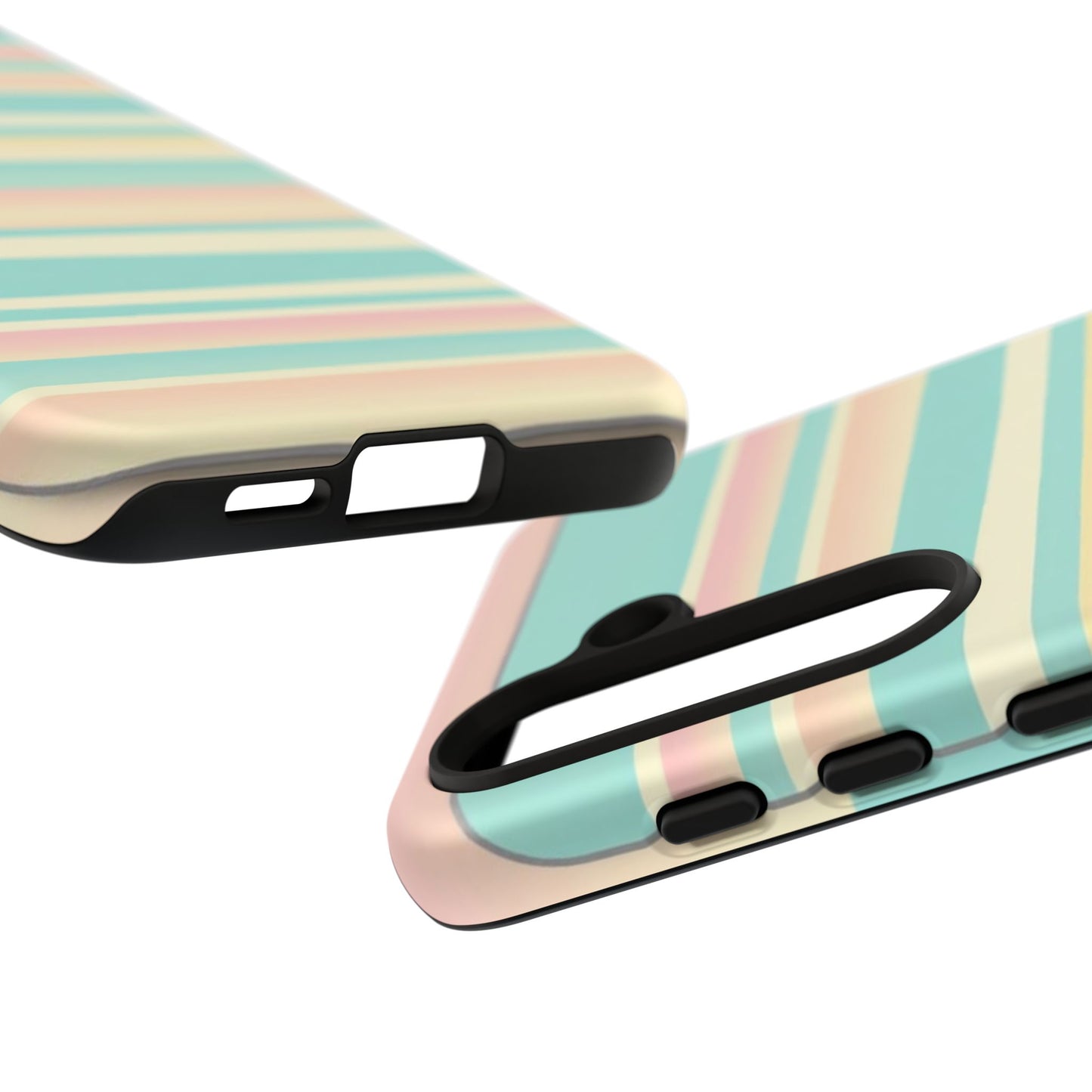 Pastel Striped Tough Phone Case — Mint, Peach & Cream Protective Cover