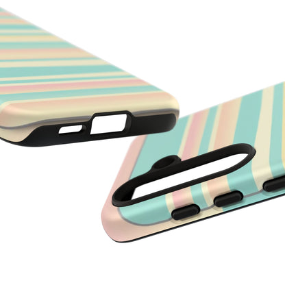Pastel Striped Tough Phone Case — Mint, Peach & Cream Protective Cover
