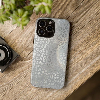 Grey Leopard Print Tough Phone Case — Durable Protective iPhone Cover