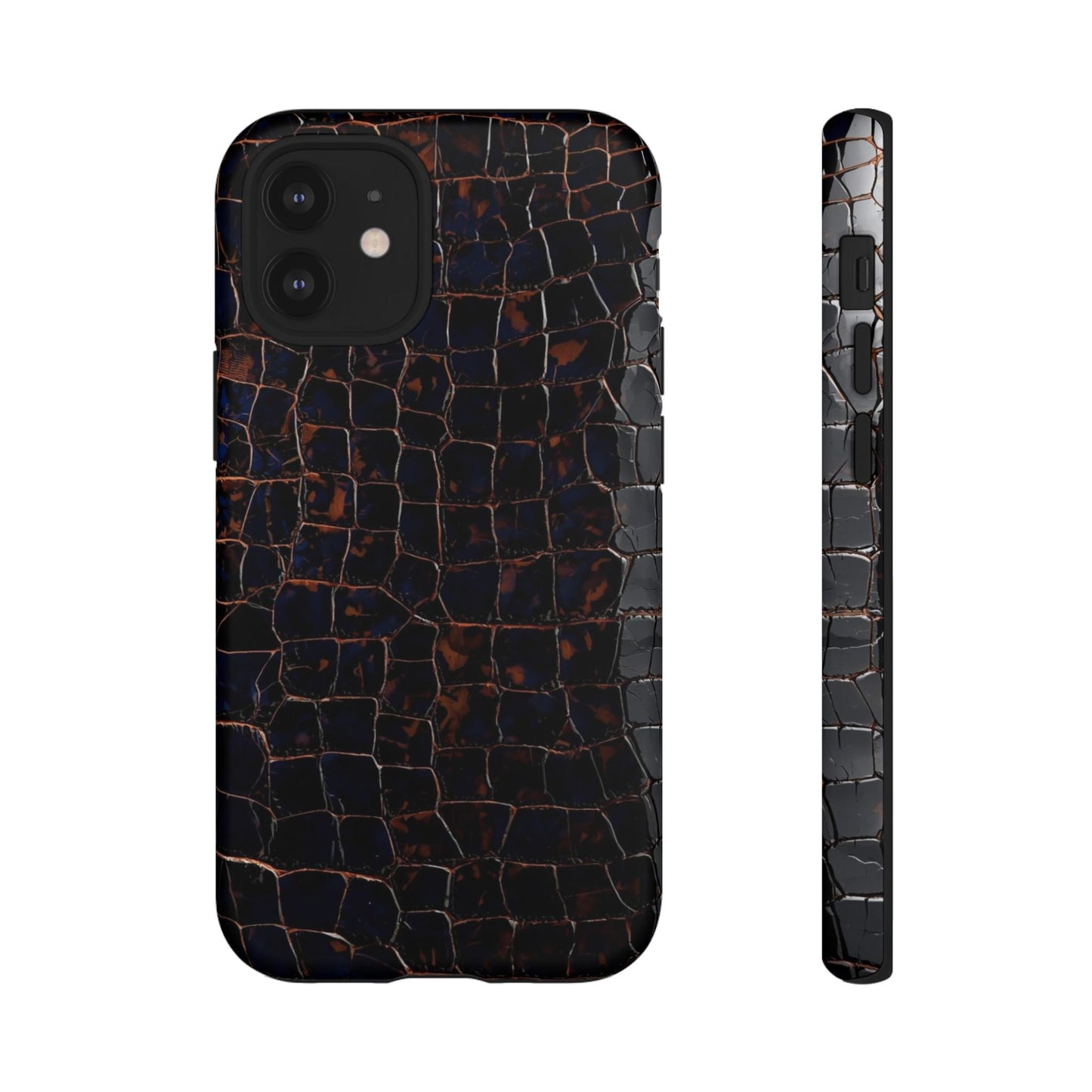 Croc-Embossed Tough Phone Case — Shockproof Black Alligator Texture