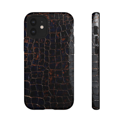 Croc-Embossed Tough Phone Case — Shockproof Black Alligator Texture
