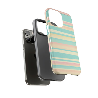 Pastel Striped Tough Phone Case — Mint, Peach & Cream Protective Cover