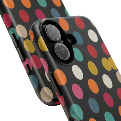 Polka Dot Tough Phone Case – Colorful Retro Dots on Black