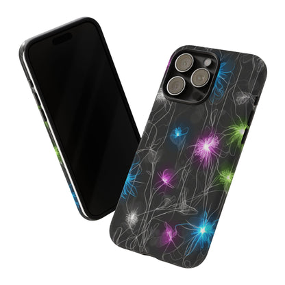 Neon Floral Tough Phone Case — Glow Flower Protective iPhone Cover