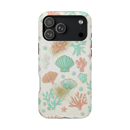 Sea Shells Magnetic Impact Phone Case — Pastel Coral & Teal Beach Design