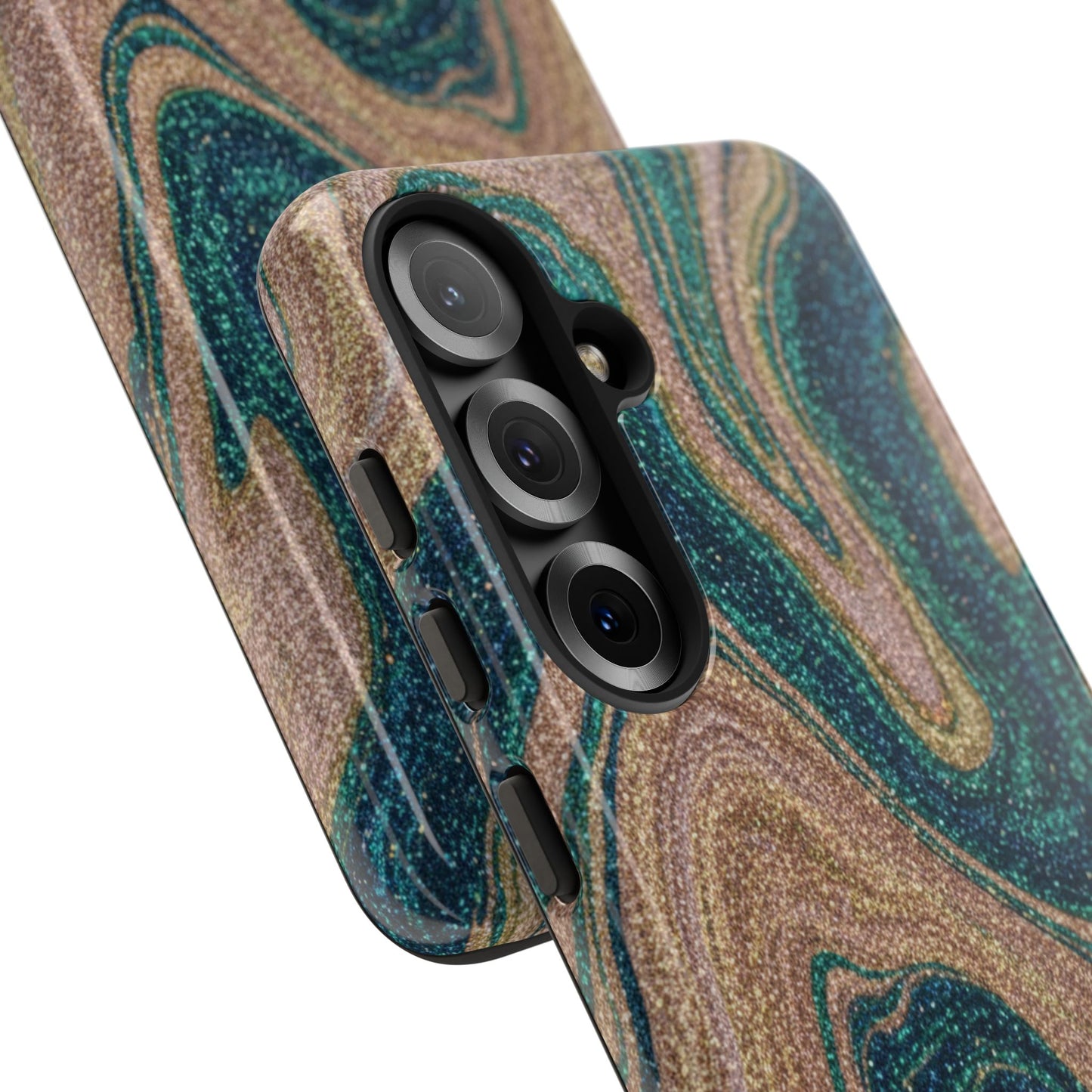 Marbled Teal & Gold Phone Case — Glitter Swirl Tough Case