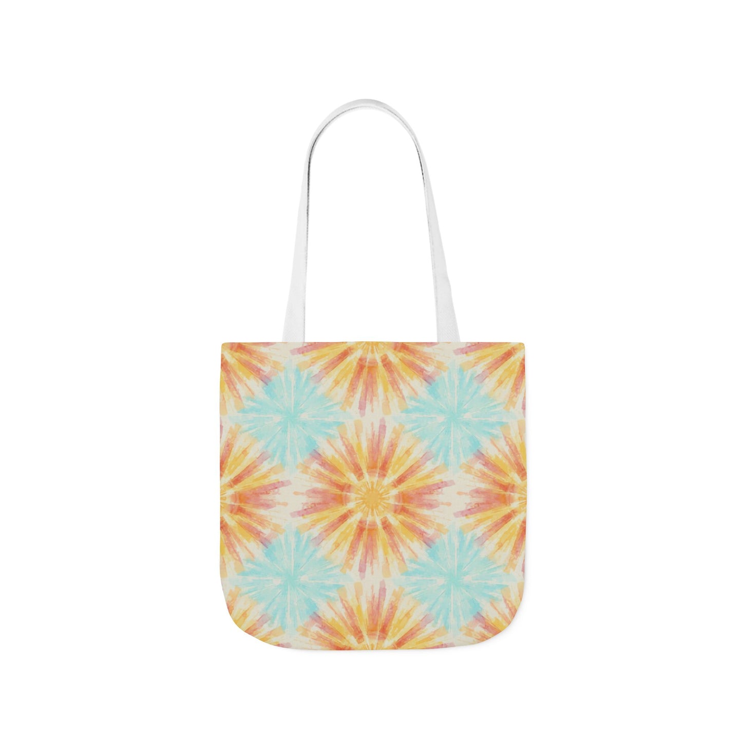 Tie-Dye Floral Canvas Tote Bag – Retro Sunburst Pattern, Beach & Market Bag