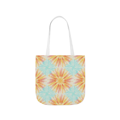 Tie-Dye Floral Canvas Tote Bag – Retro Sunburst Pattern, Beach & Market Bag