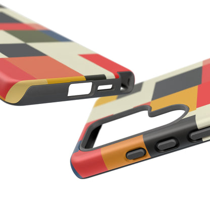 Abstract Color Block Tough Phone Case — Retro Geometric Protective Cover