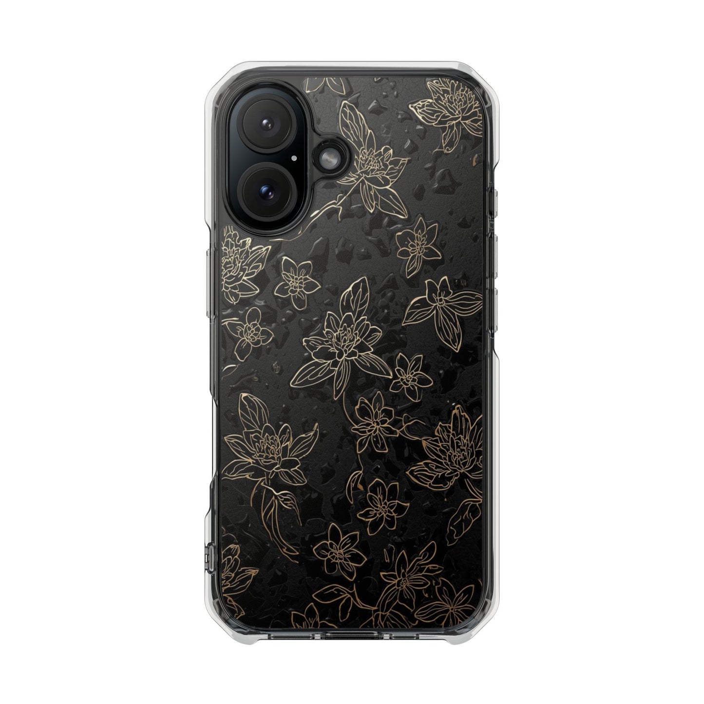 Clear Magnetic Impact Phone Case — Subtle Gold Floral Design