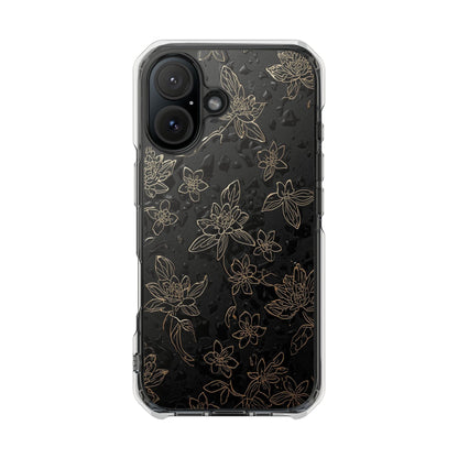 Clear Magnetic Impact Phone Case — Subtle Gold Floral Design
