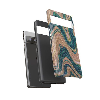 Marbled Teal & Gold Phone Case — Glitter Swirl Tough Case
