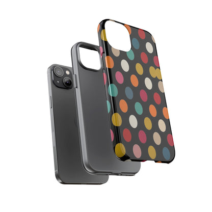 Polka Dot Tough Phone Case – Colorful Retro Dots on Black