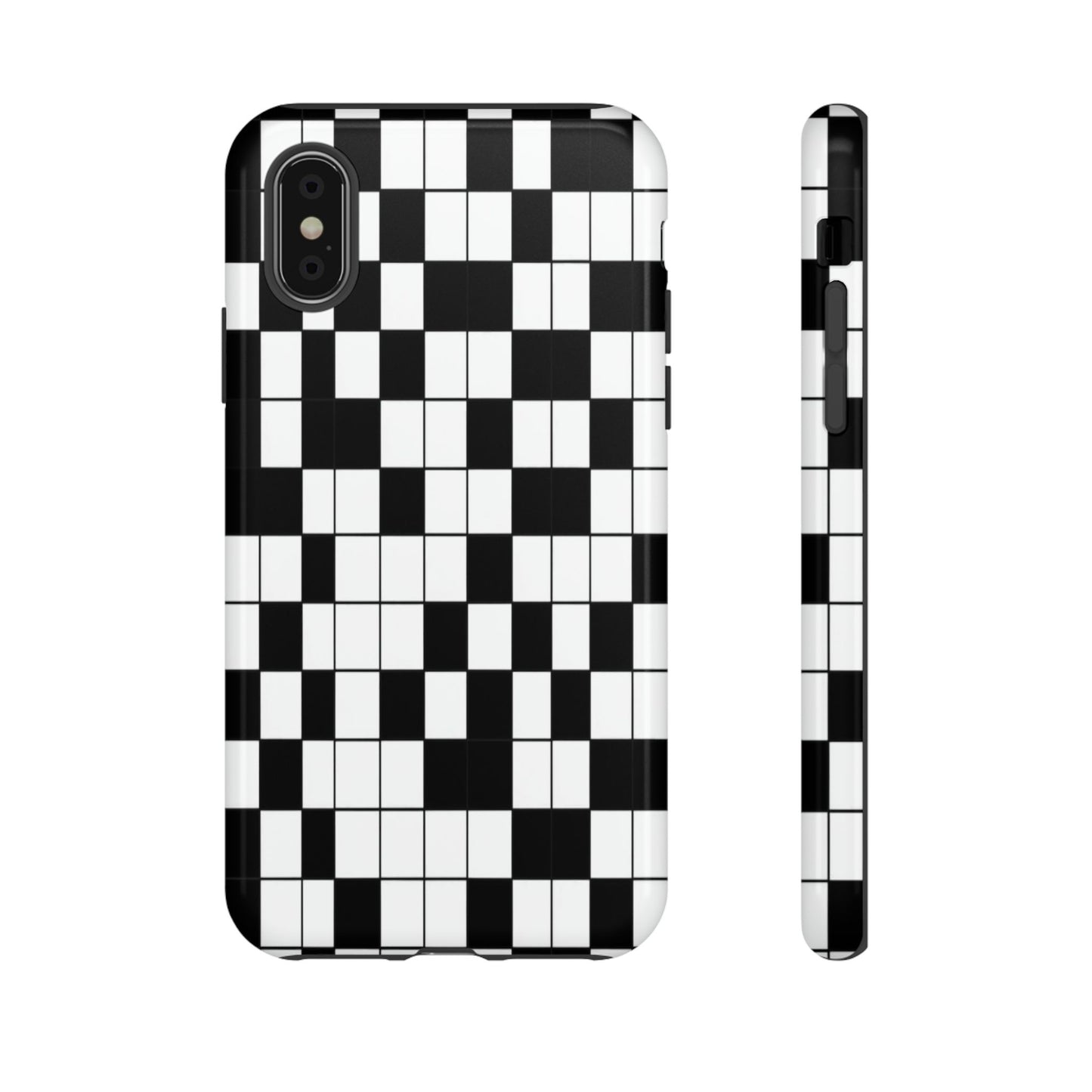 Crossword Grid Phone Case — Black & White Puzzle Pattern Tough Phone Cover