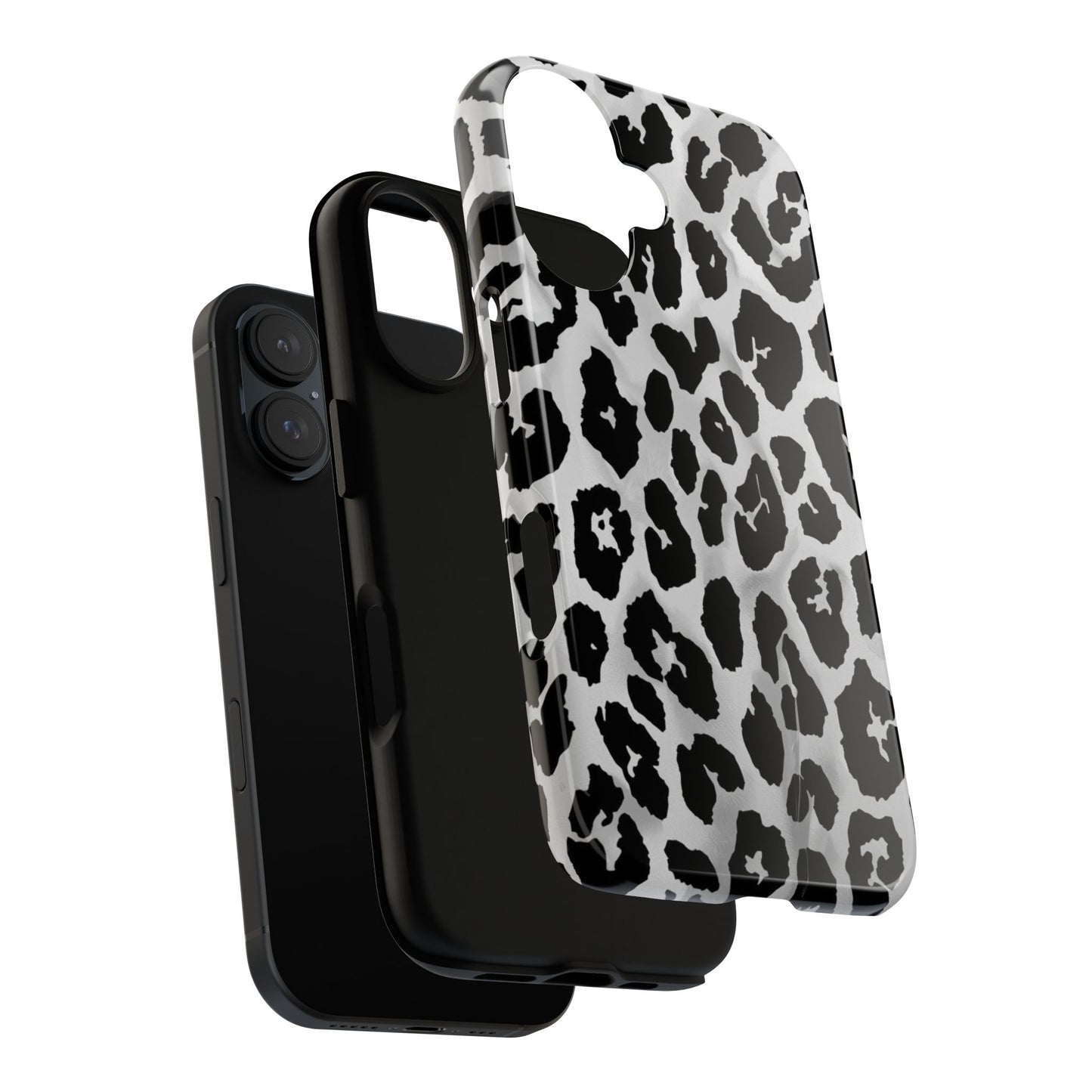 Leopard Print Tough Phone Case – Black & White Animal Pattern Protective Cover