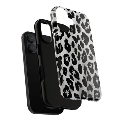Leopard Print Tough Phone Case – Black & White Animal Pattern Protective Cover