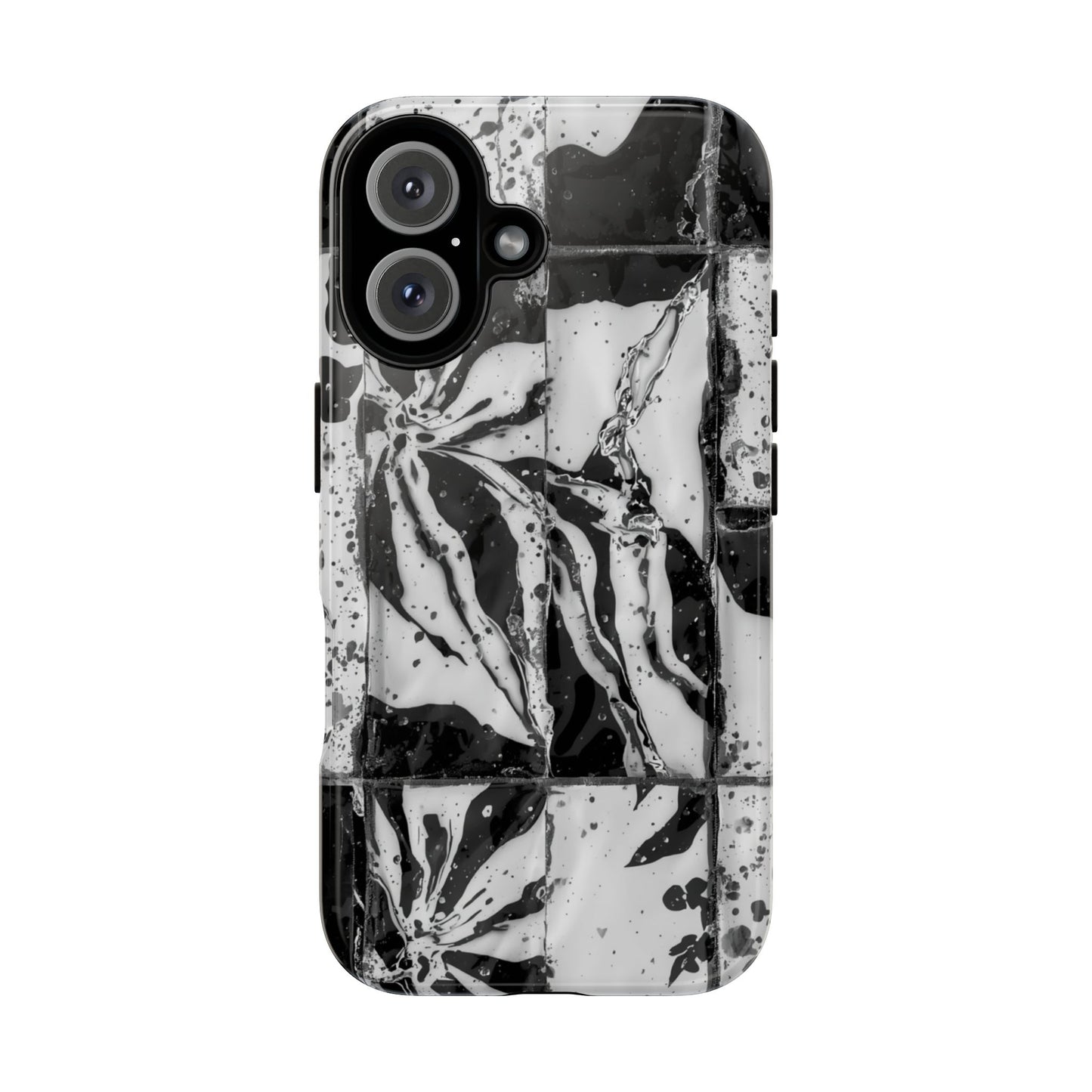 Monochrome Tile Floral Tough Phone Case