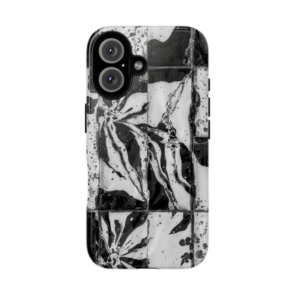 Monochrome Tile Floral Tough Phone Case
