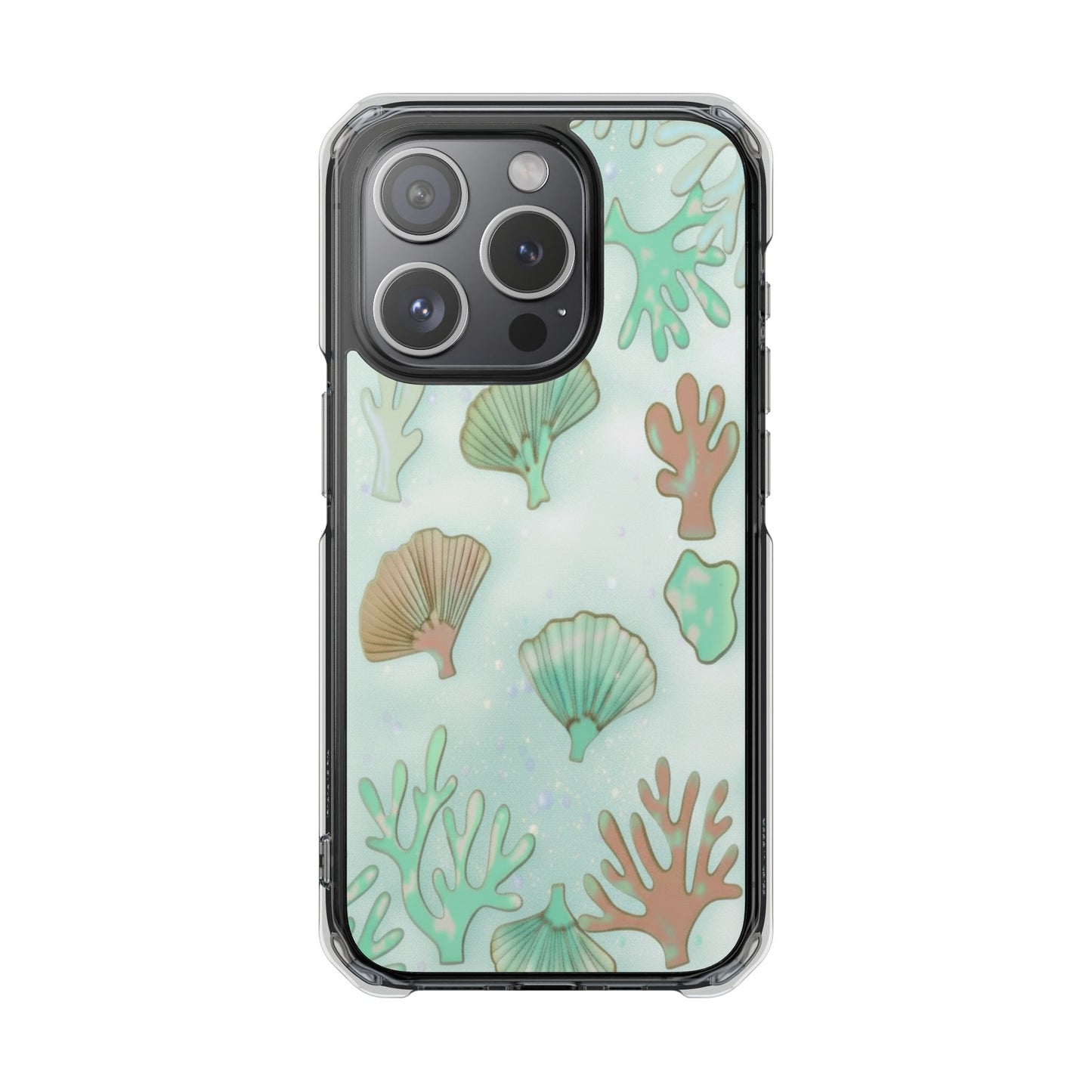 Clear Magnetic Phone Case — Seashell & Coral Beach Design