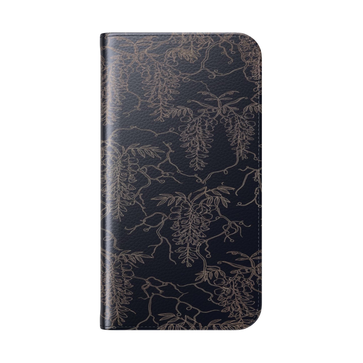 Botanical Noir Flip Phone Case — Dark Floral Wallet Cover with Card Slots