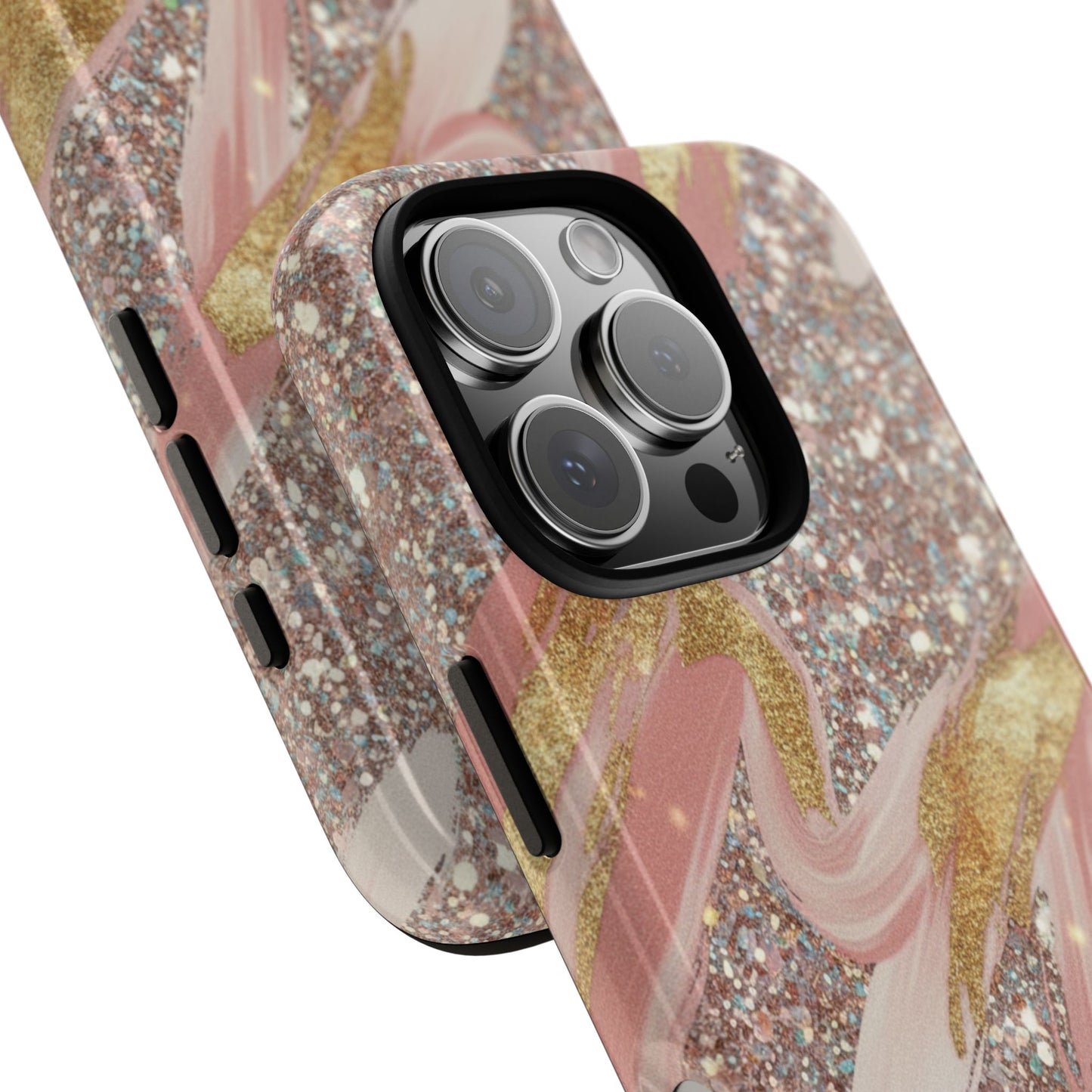 Glitter Blush Marble Phone Case — Pink Gold Swirl Tough Case