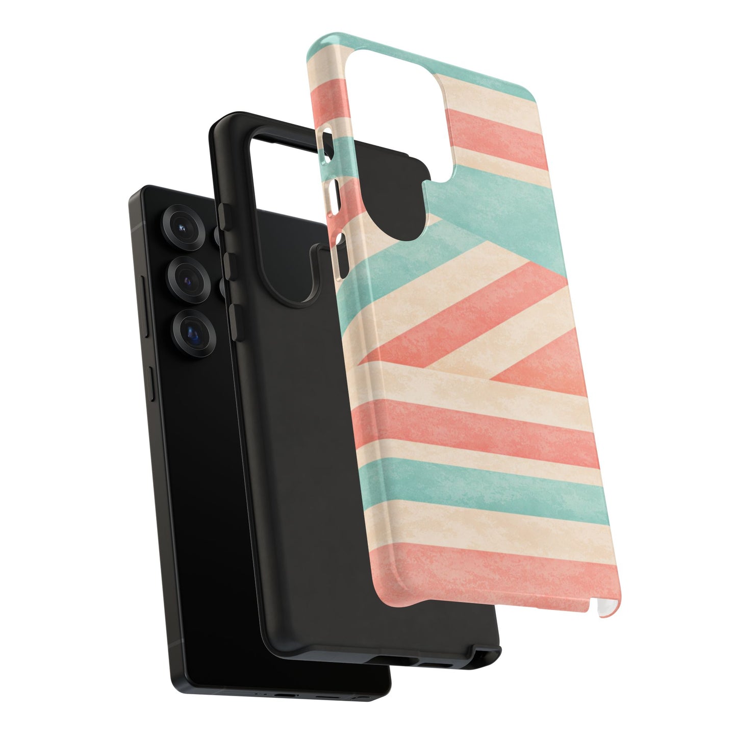 Pastel Stripes Tough Phone Case – Retro Coral & Teal Protective Cover