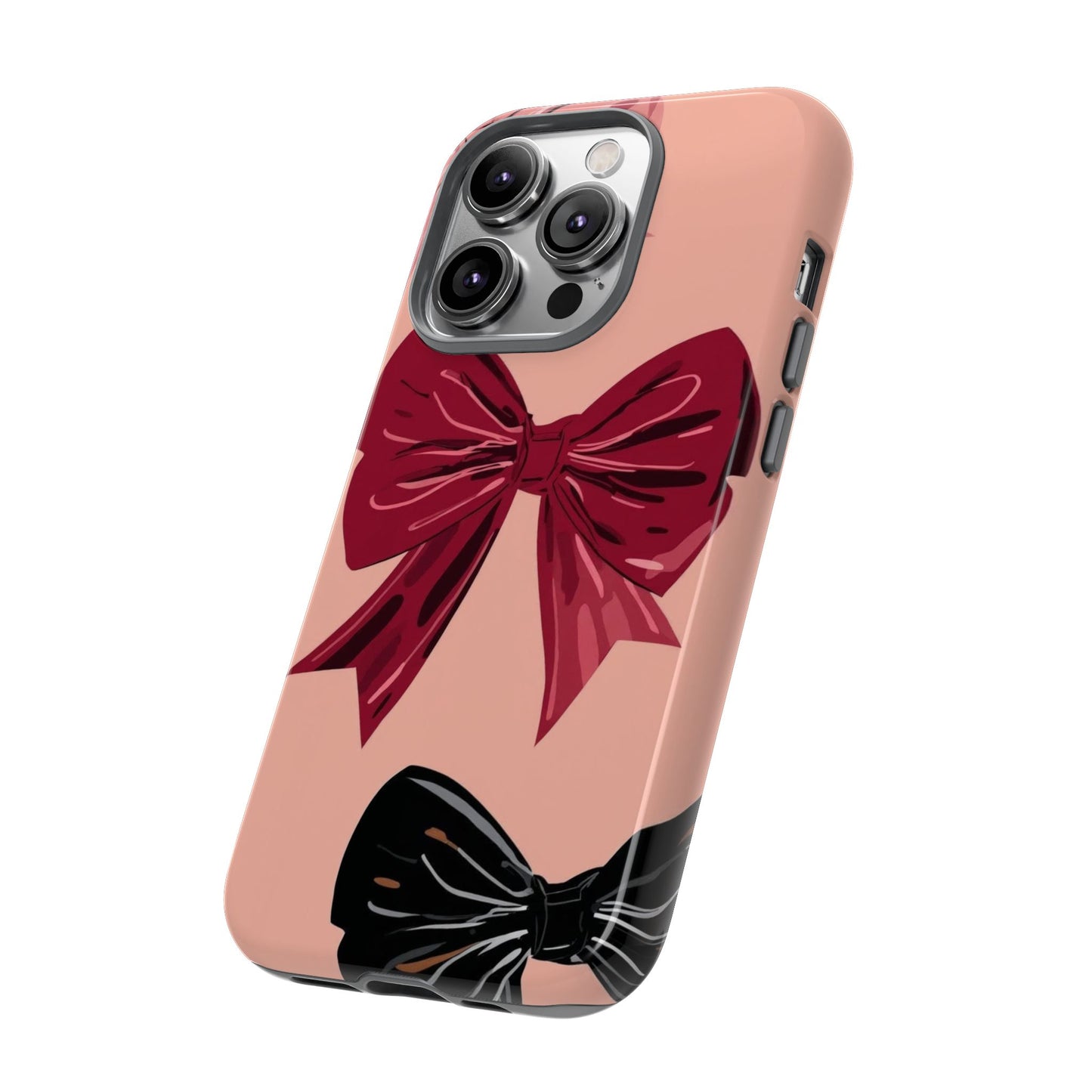 Bow Pattern Tough Phone Case — Pink, Red & Black Decorative Bows