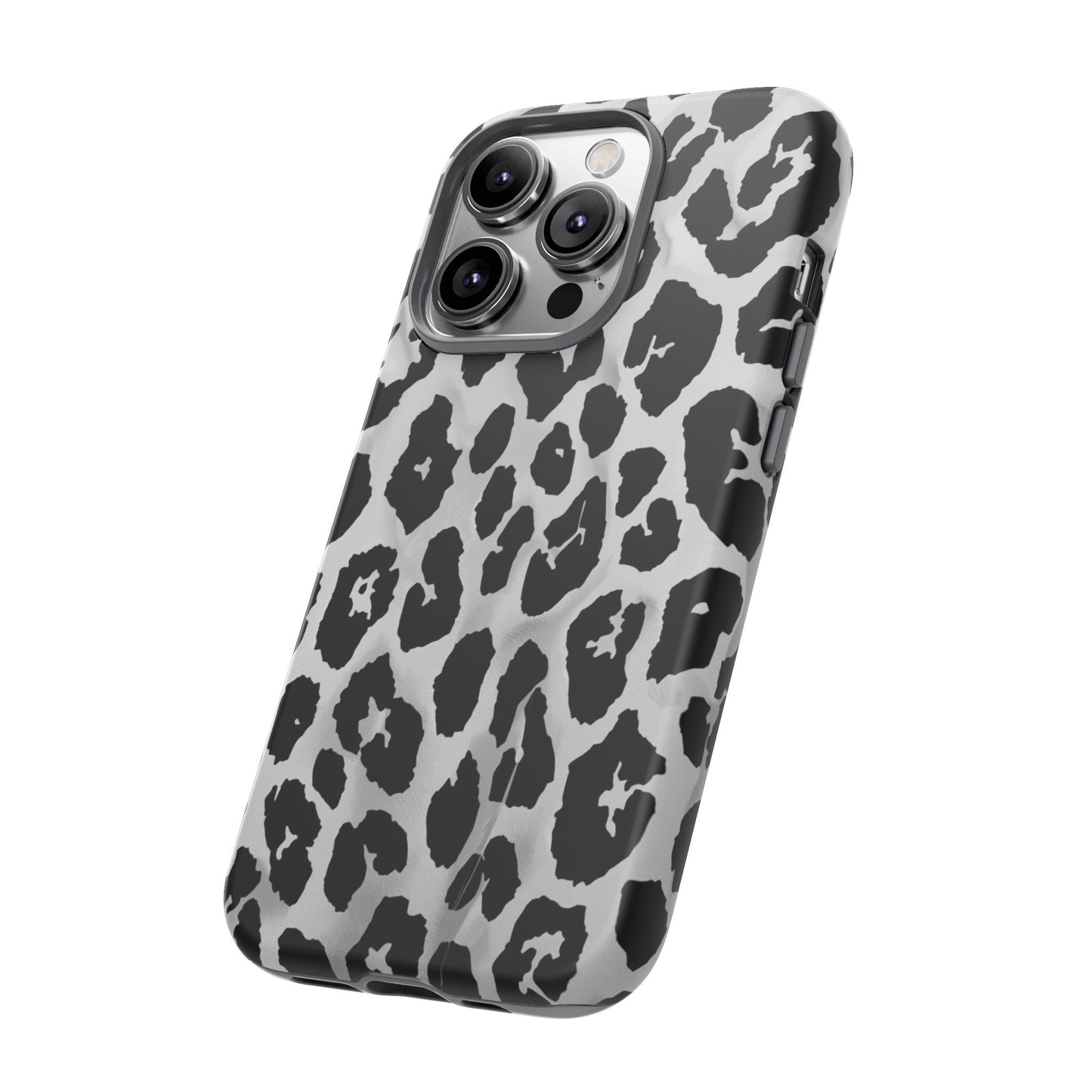 Leopard Print Tough Phone Case – Black & White Animal Pattern Protective Cover